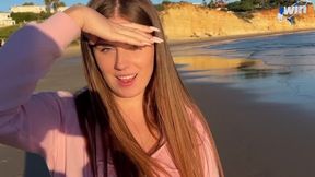 Beach Adventure: Showed her breasts for 50€ on the beach in Portugal and continued in the hotel
