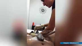 Sexy blonde waxing her BBC