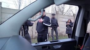 Hardcore action in driving van interrupted by real Police officers