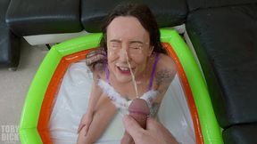piss drinking skinny slut s first gape - she smiles through the anal pounding!