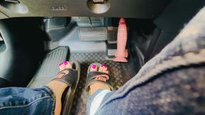 Dildo Pedal Pumping Nike Slides to Barefoot in Honda Element Car