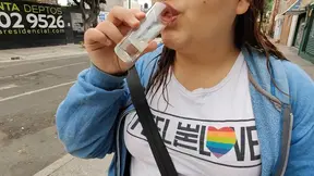 Public humiliation: Teen BBW swallows cum after deepthroat and throat fucking