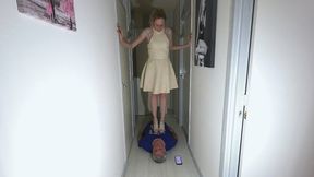 Stepping On Him In Her Wedge Sandals