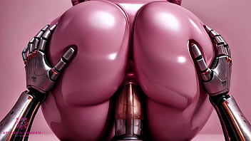 Curvy AI-generated 3D pink sex robot rides cock and cums inside