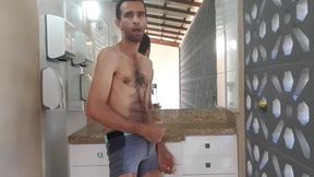 Taking off His Underwear and Having a Hot Sex in the Bathroom Hallway