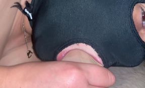 Foot and Mouth Play to the Cock Cumming in Pantyhose