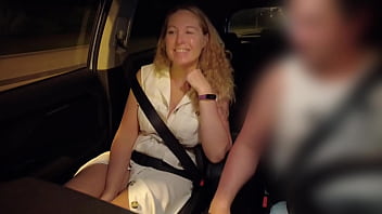 Beautiful blonde MILF deep throats in the car