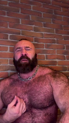 Muscle Gay Bear Winter Wank - Cock Ring Stroking & Big Balls Cumshot
