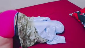 A Muslim stepsister wearing a hijab is penetrated by her employer in the bedroom, receiving hot semen inside her lightly haired
