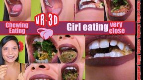 3D VR Virtual Reality Chew swallow vore Girl Chew Pretty girl eats a sandwich with raw ham and very hard corn kernels that crack hard sandwich with hard corn kernels SHE shows you her teeth and her mout