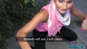 Public Agent - Hot Brunette Gabby Gets Lured &amp; Filmed Outdoors for a Fake TV Show Doing a Blowjob, Gets a Cumshot