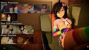 Sexy Asian Masturbates with Massive Dildo in SFM Hentai Game