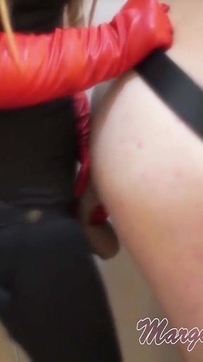 Strapon Pegging a Slave in Bathroom