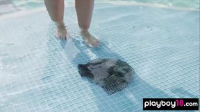 Busty brunette beauty Kaitlynn Anderson shows off her perfect body by the pool