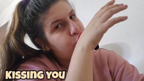 Painting my red lips just for you- Kissing and sucking my hands and finges as its you- Tongue pov