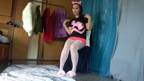 Pink Panther and Shiny Pantyhose and Slippers - HD