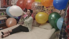 Blowing up a white balloon