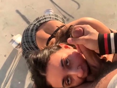 Public Face Fucking Busty Indian in Malibu and Swallows Cum