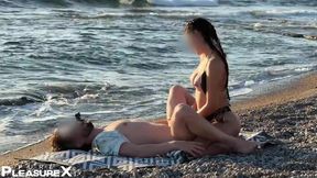 Naughty Latina wife pounds her hubby at the beach