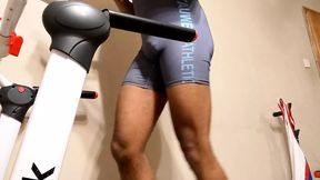 Navy Singlet Treadmill Walk With Big Bulge