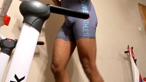 Navy Singlet Treadmill Walk With Big Bulge