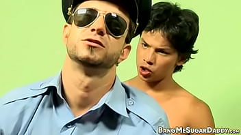 Uniformed gay policeman fucked by adorable Latino twink