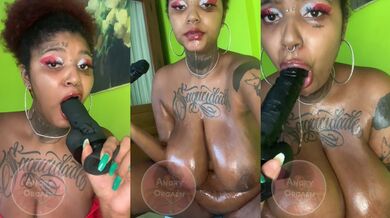 Ebony BBW Solo Deepthroat Gagging Her Messy Sloppy Blowjob