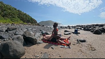 Beach milf cheats on her husband with a black stranger