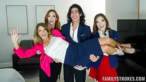 Listening to parents fuck makes horny stepsiblings join wild lesbian couple for crazy group session