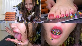 Narumi Hirose - Giantess cute girl Smashing by Butt and Sole, Spitting, Licking by Huge Tongue, Swallowing Tiny poor citizens - 1080p