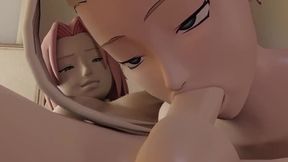 Sakura blows chubby futanari cock in Naruto themed fantasy