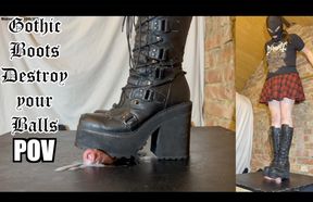Balls Pulped under Huge Goth Boots - Psycho Gothic Bitch Dolores Aggressive CBT Trampling bootjob in Filthy Chunky Platform Boots **POV PACK**