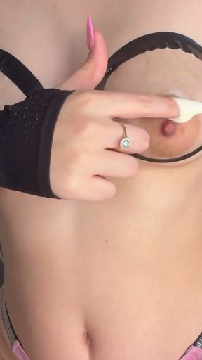 I masturbate with white cream and put duct tape on my tits   Clip 3