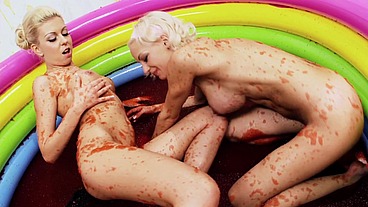 Christine Love And Lou Lou Lick Cherry Jam Off Of Each Others Nipples