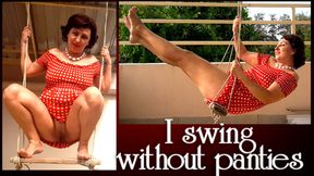 Beutiful lady swinging without panties on a swing outdoors. Slow motion 127 f