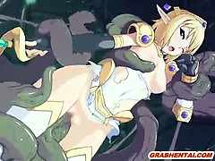 Cute hentai Elf caught and hot drilled wetpussy by tentacles