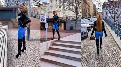 Walking in latex clothes in Prague
