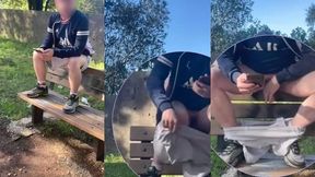 amateur boy lost a bet and had to expose and touch his cock in a park