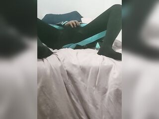 Cute femboy masturbates with Hatsune Miku cosplay