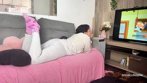 chubby girl farting in pajamas while watching tv voyeur