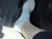 Pedal pumping my mini Cooper wearing ankle socks
