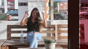 Silly blonde gets locked on the balcony