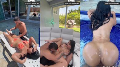 Flirting by the pool with a busty Colombian hottie in 60fps