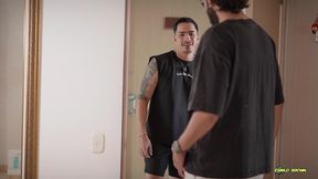 neighbor mistake! shy guy deepthroats huge cock & gets raw creampie