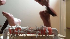 Tickling with Lotion from Below - lotion on big wide feet and tickling view from below