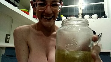 Hairy Baby Pisses in Jar for Daddy's Drink
