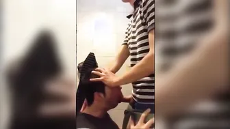 Twink Face Fucked and Fed Cum in University Bathroom