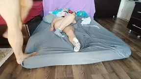 Hot foreplay with a couple &mdash;  massage with oil on the body  Lick in the wife's pussy until orgasm