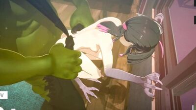 Ava the Harpy gets a rough sex massage from her Orc masseur in 3D hentai game