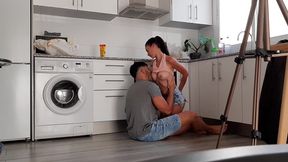 amateur couple having dirty sex on the kitchen